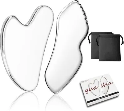 Productafbeelding van Roestvrijstalen Gua Sha Set van 2 - Gezichts- en Lichaamsmassager voor Lymfedrainage en Ontspanning