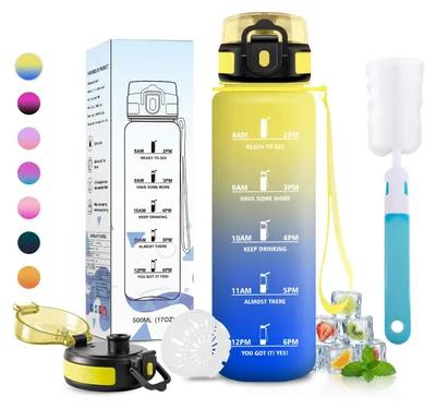 Produktbild von Trinkflasche 500ml auslaufsicher mit Filter, kohlensäuregeeignet, Zeitmarkierung