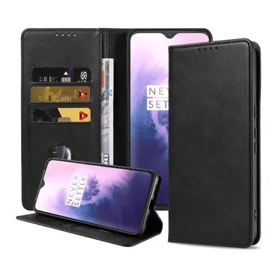 Produktbild von Smartphonica Handytasche passend für OnePlus 7 Kunstlederhülle mit Magnetverschluss und Kartenhalter Buchhülle mit Klappe - Schwarz