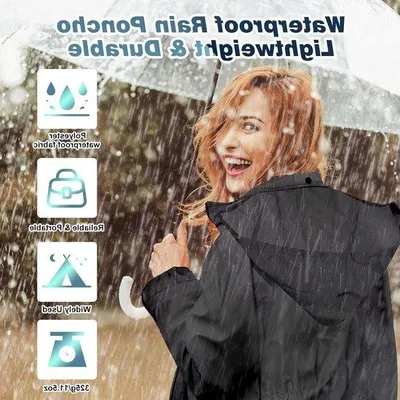 Produktbild von Famanu Regenponcho Uni Erwachsene - Wasserabweisend mit Kapuze und Kordelzug - Schwarz L