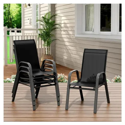 Produktbild von Gartenstühle 4er Set – Stapelbare Gartenstühle aus Metall mit Textilene, wetterfest und rostbeständig für Garten, Balkon und Terrasse (Schwarz)