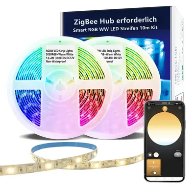 LED-Streifen RGBW, 10 m, smart dimmbar, ZigBee 3.0, warmweiß, App-Steuerung