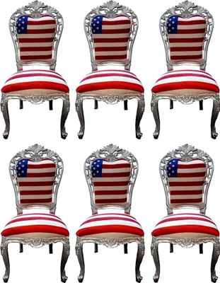 Produktbild von Casa Padrino Luxus Barock Esszimmer Stuhl Set USA / Silber 52 x 51 x H. 105 cm - Designer Barock Küchen Stühle 6er Set - Barock Esszimmer Möbel