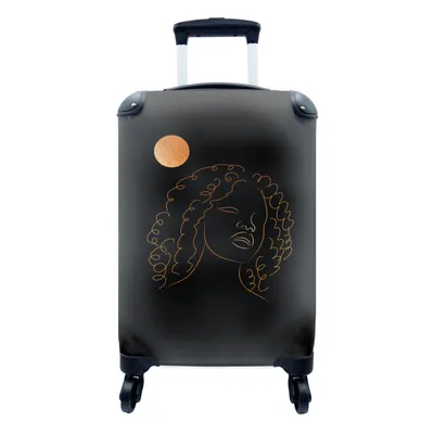 Produktbild von MuchoWow® Koffer Handgepäck Trolley Rollkoffer Kleine Reisekoffer mit 4 Rollen - Frau - Mond - Gold - Strichzeichnung - Cabin Size < 55x40x23 cm & 55x40x20 cm - Fotokoffer - Kabinenkoffer - Boardgepäck - Reise-Box - Reisekoffer - Reisegepäck - Koffer mit Bild - Trolley für Kinder