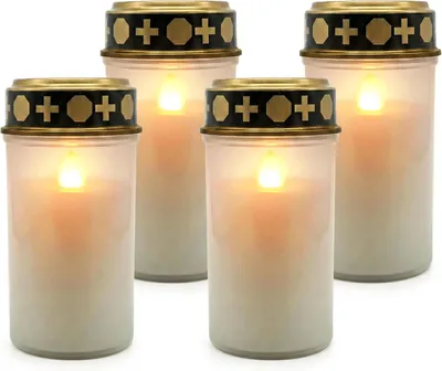 Image de Bougies LED commémoratives, lot de 4, effet flamme vacillante, alimentées par piles, en plastique, résistantes aux intempéries, idéales pour les tombes, de couleur blanche