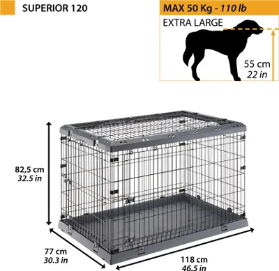 Produktbild von Ferplast Superior, Fester Transportbox, Haustiertransportbox, Hund, 50 kg, Ober-, Vorderseiten- & Seitenbefüllung, Grau