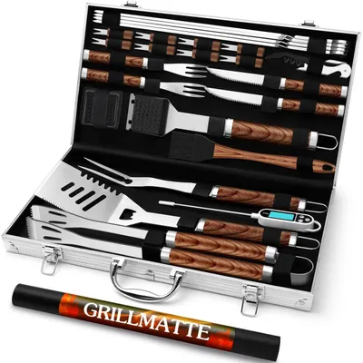 Immagine prodotto di Elzusha - Set di posate per barbecue in acciaio inossidabile, composto da 26 pezzi, con custodia