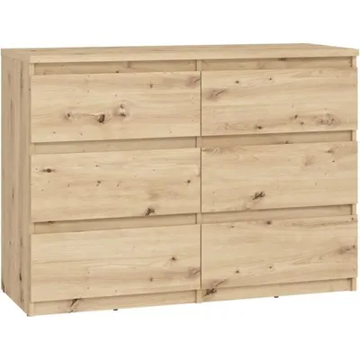Zdjęcie produktu dla Komoda CHELSEA 6 szuflad - 110 x 42,2 x 79,9 - Dąb Artisan
