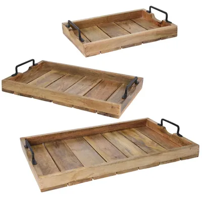 Produktbild von Holzrippe Tablett - 3 Stück im Set