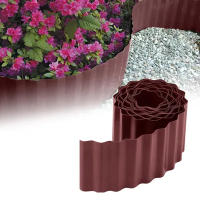 Produktbild von GARDENIX Rasenkante Kunststoff 9m, Höhe 25 cm - Beeteinfassung Gewellte für Blumenbeet - Beetumrandung Kunststoff Braun, Beetbegrenzung, Flexibel