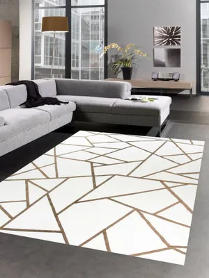 Immagine prodotto di Tappeto moderno orientale crema bronzo oro dimensioni - 80 x 250 cm