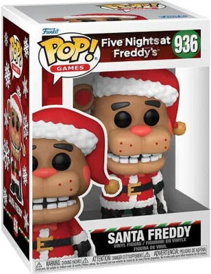 A Funko Pop! vinyl figure of Santa Freddy from Five Nights at Freddy's, displayed in its original packaging.