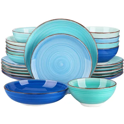 Zdjęcie produktu dla Zestaw naczyń ceramicznych, 48 elementów, stylowy wzór wirowy, 24 CZĘŚCI NIEBIESKI