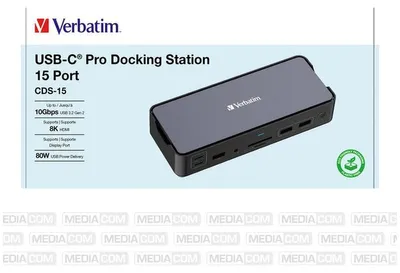 Obrázek produktu pro Verbatim CDS-15, Kabel, USB 3.2 Gen 1 (3.1 Gen 1) Type-C, 100 W, 3,5 mm, 1000 Mbit/s, Černá, Šedá