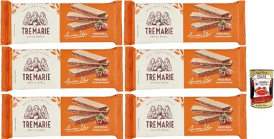 Produktbild von Tre Marie Ancora Uno Wafer Nocciola Waffeln mit Haselnusscreme Produkt erhalten von Piemont Haselnuss IGP 6x 175g + Italian Gourmet polpa 400g