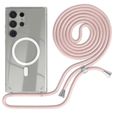 Produktbild von EAZY CASE - Handykette kompatibel mit Samsung Galaxy S24 Ultra Kette zum Umhängen Stoßfest Handyhülle für Galaxy S24 Ultra Silikon Hülle mit Band Handytasche Transparent als Fallschutz in Rosé-Gold
