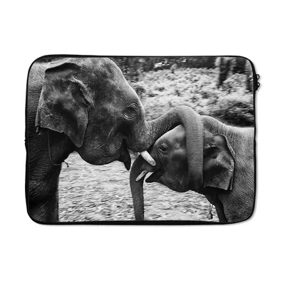 Produktbild von MuchoWow® Laptop Hülle 14 ZollElefant - Tiere - Natur - Schwarz und weiß Laptoptasche - Laptoptasche - Stoßsicher - Schutzhaube