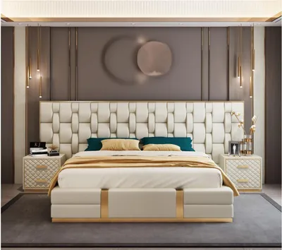 Produktbild von Edelstahl Luxus Bett Metall Leder Betten Hotel Chesterfield 180x200 Luxus Neu