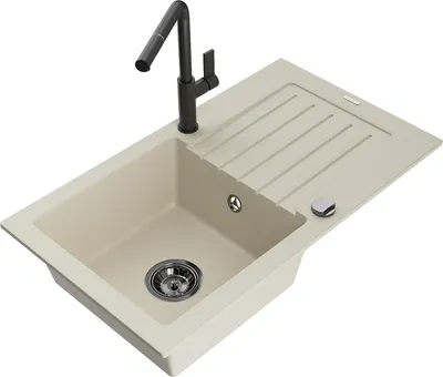 Immagine prodotto di Mexen Pablo lavello in granito ad 1 vasca con scolapiatti e rubinetto da cucina Flora, beige - 6510-69-670401-70-B