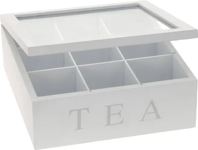 Image de Boîte à thé en bois avec 9 compartiments - env. 22x22 cm - boîte à thé en bois blanc avec fenêtre transparente