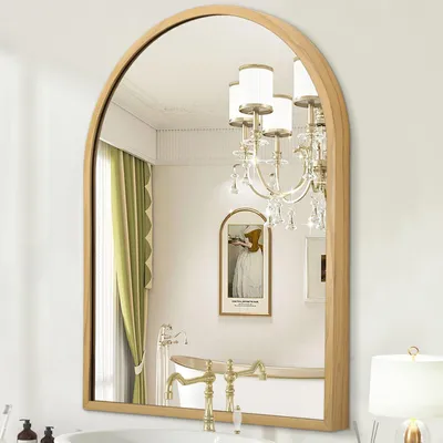 Productafbeelding van Gebogen wandspiegel, 40 x 30 cm, met metalen frame met houtlook