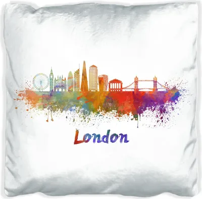 Produktbild von Wallario Premium Kissen, weiche Oberfläche, mit Motiv Städte als Aquarell - Skyline von London, Größe: 40 x 40 cm, mit weißer Rückseite
