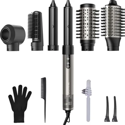 Produktbild von 7MAGIC Multifunktionaler Hairstyler 6 in 1 Airstyler set mit Lockenstab automatisch, Warmluftbürste, Haarglätter Bürste und Föhn, Stylingbürsten für Styling, Volumisieren, Locken und Glätten, 6 Ersatz
