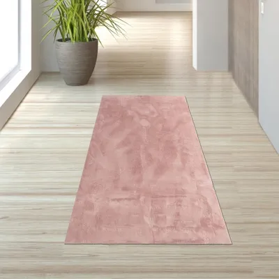 Produktbild von Teppich rosa weich pflegeleicht saugrobotergeeignet für Wohnbereiche Größe - 60 x 110 cm