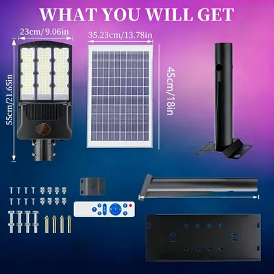 Obrázok produktu pre Solárne pouličné osvetlenie – LED pouličné svietidlo – 1 solárny panel – 9000 W – 480 000 lm – 6500 K – IP65 – 5 m