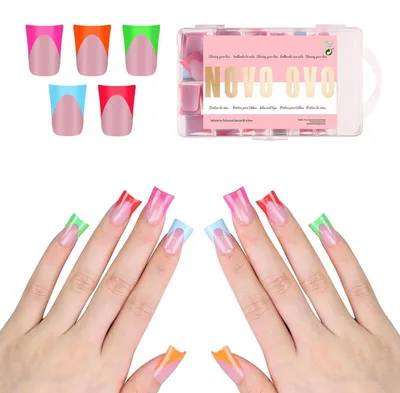 Image de Conseils d'ongles en forme de canard avec motif "French tip", à coller, 240 pièces, 5 couleurs assorties, 12 tailles, gel souple