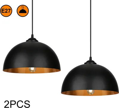 Produktbild von Yakimz 2x LED Pendelleuchte Pendellampe Esszimmer Lampenschirm Schwarz-gold Hängelampe