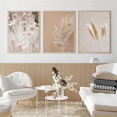 Produktbild von Omgoods – Modernes Blumen-Leinwandbild, 3-teiliges Set – Boho-Wanddekoration, 60x90 cm