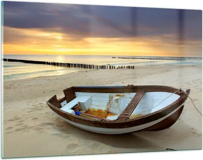 Produktbild von Bilder auf glas - Strand Boot Ostsee Sommer - 120x80cm - Glasbilder - Wandbilder - Kunstdruck - zum Aufhängen bereit - Wanddekoration aus Glas - Glas Bilder - Wandbild auf Glas - GAA120x80-0515