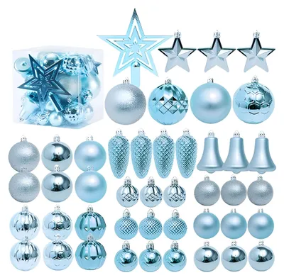 Produktbild von Weihnachtskugeln Set 45 Stück – Christbaumkugeln Kunststoff – Weihnachtsbaumschmuck – Baumschmuck Set mit Kugeln, Sternen und Baumspitze - Blau