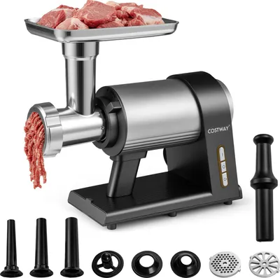 Image de COSTWAY Hachoir électrique, 2000W machine à viande, machine à viande hachée avec 3 tubes de remplissage de saucisses, 3 disques perforés, kit kebbe, couteau & poussoir