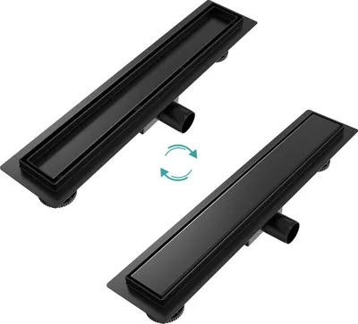 Zdjęcie produktu dla EMKE odpływ liniowy stal nierdzewna 50cm czarny matowy syfon podłogowy z blokadą antyzapachową odpływ liniowy bardzo płaska krawędź odpływu
