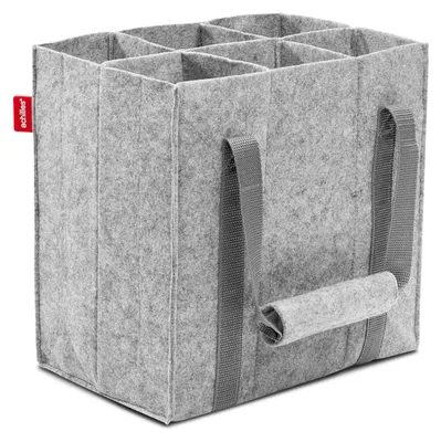Produktbild von 6er Flaschentasche Filz – Flaschenträger für bis zu 6 Flaschen – Geräuschlos dank Filz-Innenwänden – Stabil & formfest bis 14kg – Mit Trennwänden für sicheren Transport – Reißfeste Trageriemen