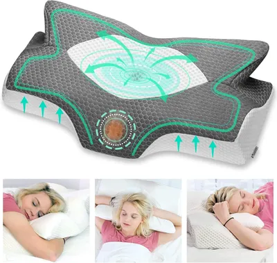 Produktbild von Orthopädisches Kissen – Nackenkissen aus Memory-Schaum – Für Nacken- und Schulterschmerzen – Ergonomisches, konturiertes Design – 64 x 38 cm – Dunkelgrau