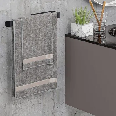 Image de Porte-serviettes LUNOR Palawan en acier inoxydable noir pour la salle de bains et la cuisine