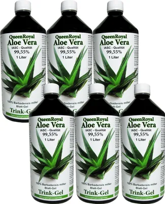Produktbild von QueenRoyal Aloe Vera Trinkgel (6 Liter Sparpack) 99.55% Barbadensis Miller Blattgel unverdünnt KEIN Saft KEIN Konzentrat OHNE künstliche Vitamine.