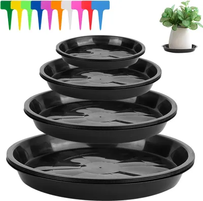 Produktbild von 16 Stück Kunststoff-Blumentopf-Untersetzer mit 20 Etiketten für Innen- und Außenpflanzen - runde Pflanzenpottschalen - Blumenuntersetzer - Pflanzenaccessoires