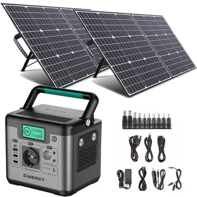 Produktbild von SWAREY S500 Pro mit 2x 100W Solarpanel, 518Wh Tragbare Solarspeicher Powerstation 500W (1000W Surge) für Autoreisen, Netzunabhängig, Stromausfälle