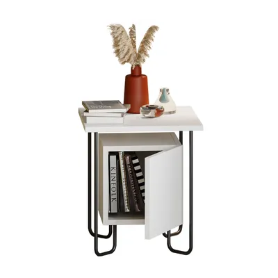 Image de DECORTIE Acres Table de nuit moderne Blanc Meuble de chambre à coucher 40 x 40 x 45 cm