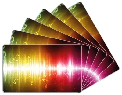Produktbild von Wallario Frühstücksbrettchen 6er Set aus Glas, je 14 x 23 cm, mit rutschfesten Füßen, Motiv Blau-gelbe Noten der Musik