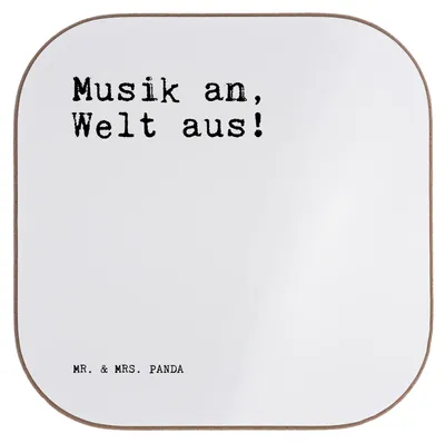 Produktbild von Mr. & Mrs. Panda Holzuntersetzer Musik an, Welt aus!... - Weiß - Geschenk, Kopfhörer, witzig, Musiker, Teeuntersetzer, Untersetzer Glas, Sprüche, Coaster, Tischschoner
