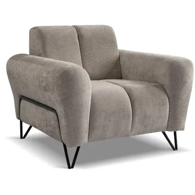 Produktbild von Sessel VOLARE - Klassische Sessel - Moderner Polstersessel - Chenille Storm in Kühles Beige, dekorative schwarze Metallbeine