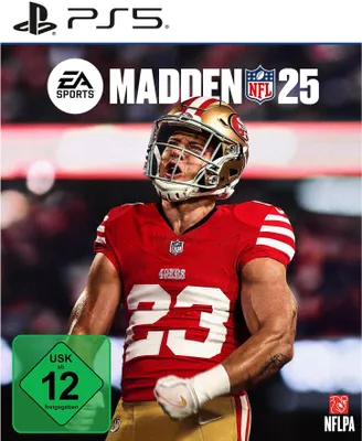 The cover art for the EA Sports Madden NFL 25 PS5 game, featuring a football player in uniform.