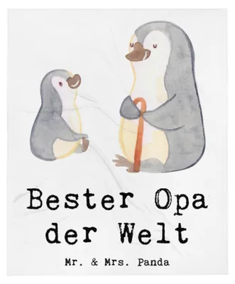 Produktbild von Mr. & Mrs. Panda Tagesdecke Pinguin Bester Opa der Welt - Weiß - Geschenk, Geschenkidee, Plaid, Enkel, Wohndecke, Bettdecke, Kleinigkeit, Kuscheldecke, Geburtstag, Oppi