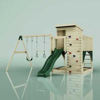 Produktbild von OutdoorToys Spielturm Björn aus Holz in Grün Dunkelgrün, mit Trapezstange