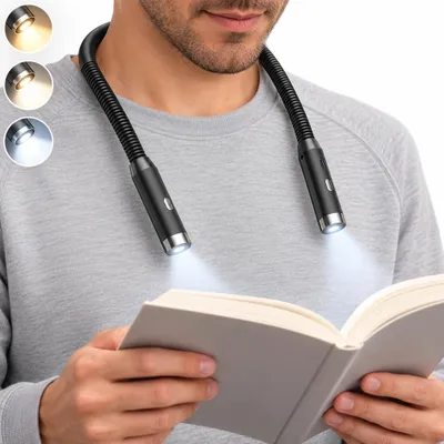 Produktbild von Hals Leselampe Buch, 3 Farben und 3 Helligkeitsstufen, Buchlampe Wiederaufladbar, Halslampe für Lesen Stricken Reparieren